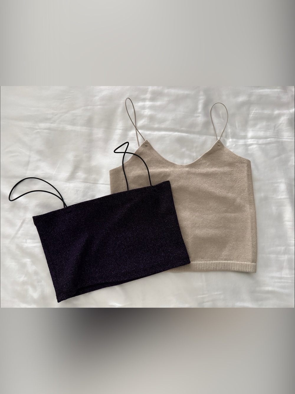 Spaghetti Strap Knit Cami Top - Cream and Black